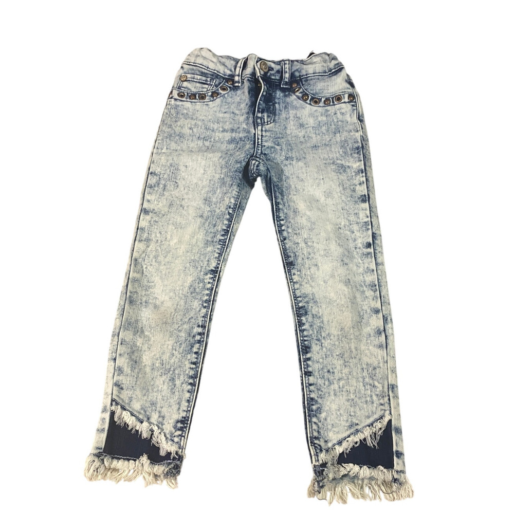 Jordache Blue Acid Wash Fringe Trim Denim Jeans Kids Girls Sz 6